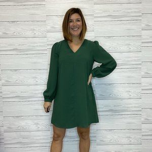 Bubble Sleeve Shift Dress - Hunter Green